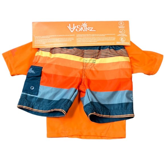 UV Skinz | Boy's Swim Suit Set | 2 Pieces | Orange | Truck Theme | Size 2 - Picture 2 of 2